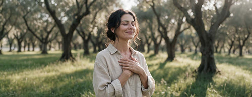 Smiling woman in forest