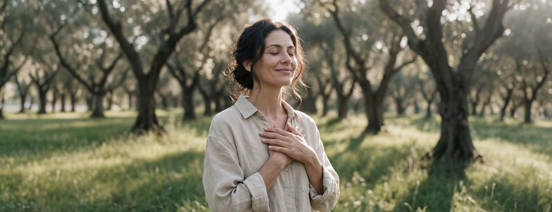 Smiling woman in forest