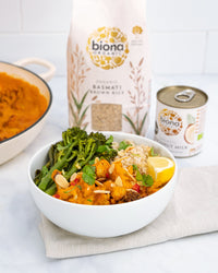 delicous meal in white bowl with biona organic products
