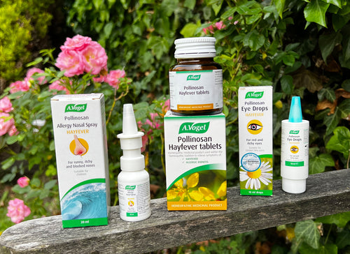 A. Vogel Hay Fever Products with flowers and grass