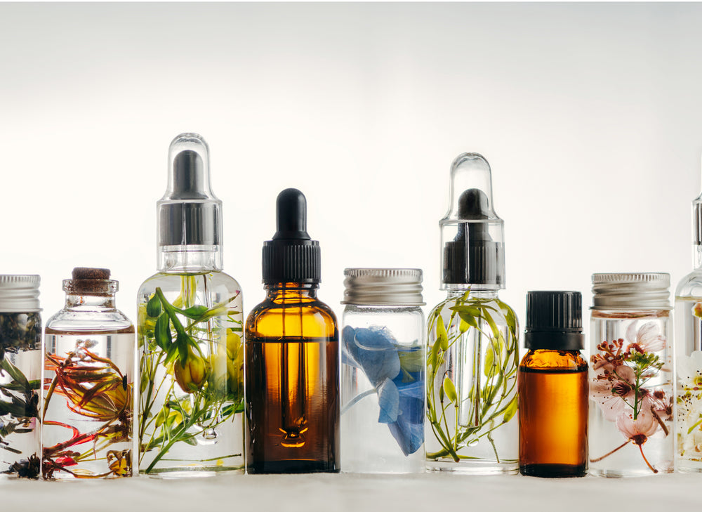 bottles of distilling essential oils