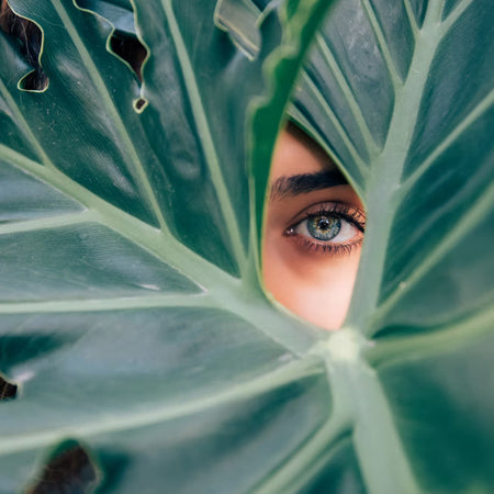 Vegan Beauty - beautiful eye peaking through large leaf