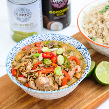 delicious looking meal with tofu, noodles, spring onions and peppers, using Biona Organic products