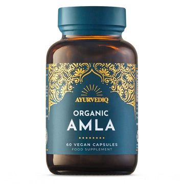 A bottle of Ayurvediq Organic Amla food supplement
