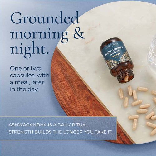 A bottle of Ashwagandha capsules.
