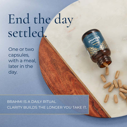 A bottle of Ayurvediq Brahmi Organic capsules