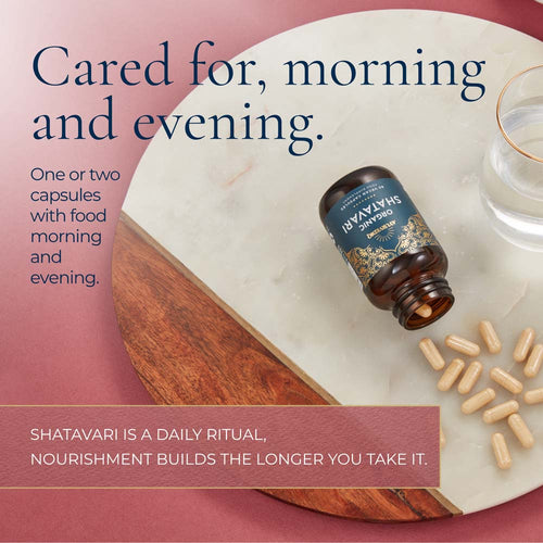 Ayurvediq Shatavari supplement bottle with capsules and directions for use
