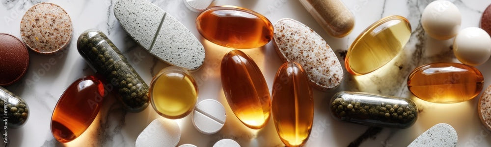 supplements on marble background