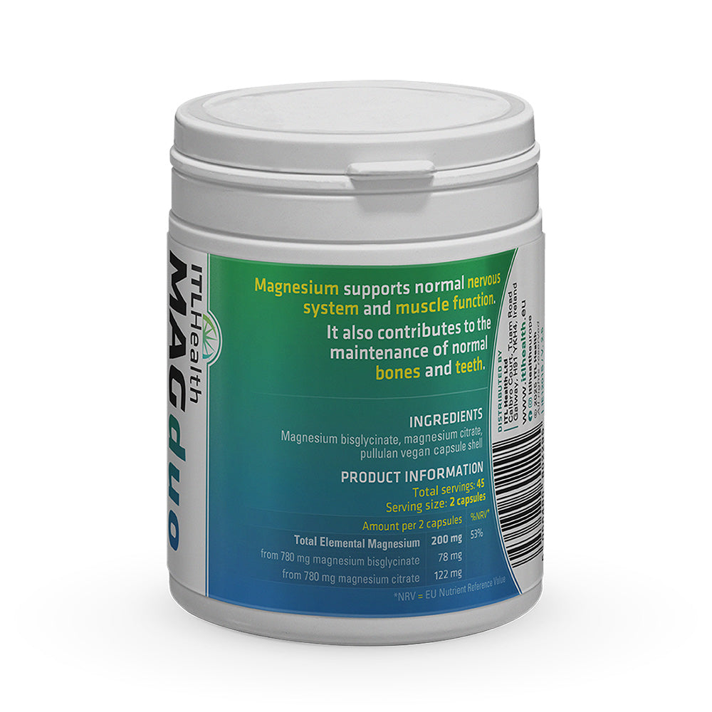 ITL MAGduo - Magnesium Bisglycinate &amp; Citrate Blend label