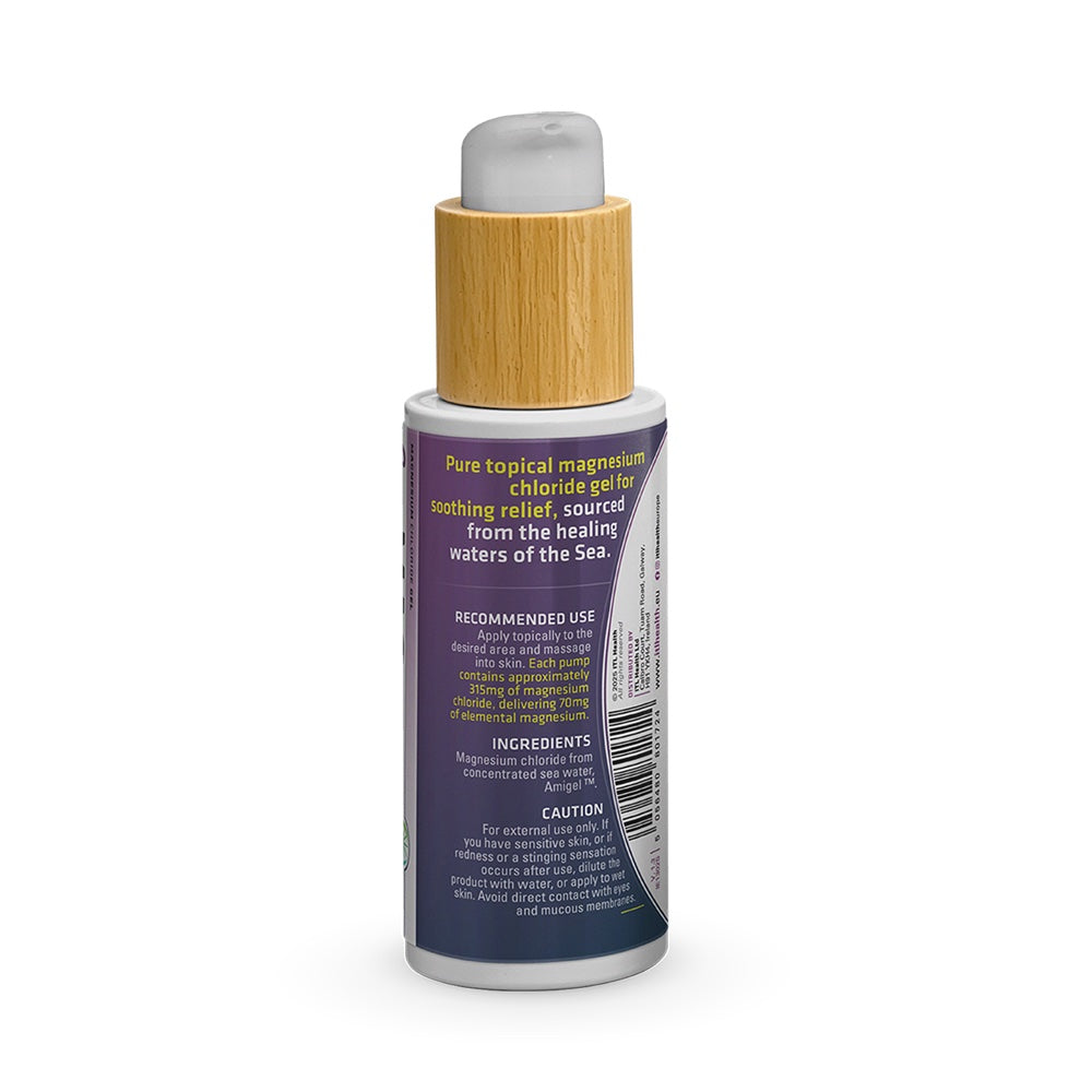 A 100ml bottle of ITL Health SeaMAG Topical Magnesium Gel label
