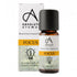 A bottle of Absolute Aromas Focus essential oil blend next to its retail box, featuring a white label with a yellow &