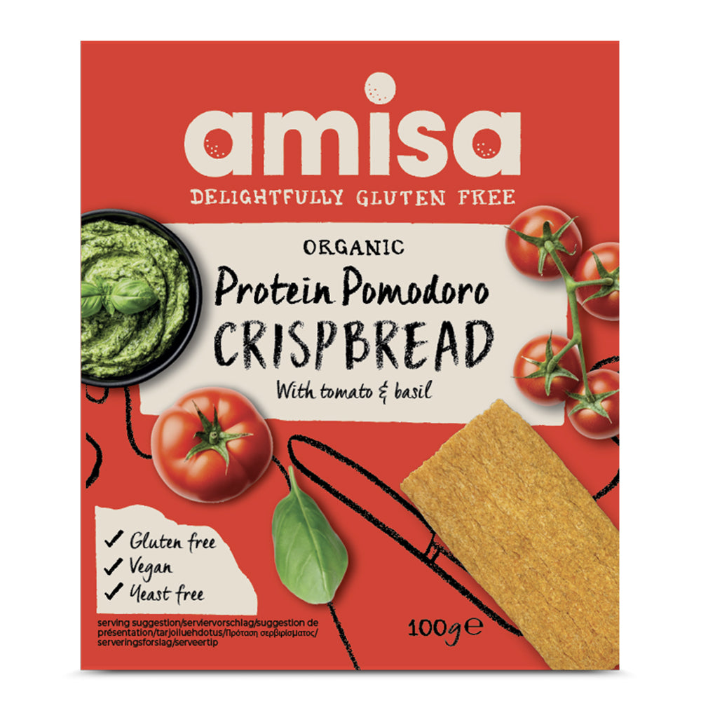 Amisa Organic Protein Pomodoro Crispbread with Tomato &amp; Basil - 100g
