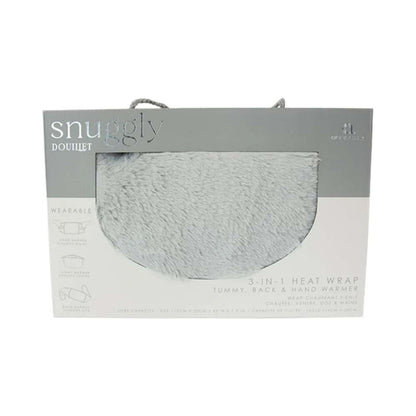 3-in-1 heat wrap tummy back and hand washer in light gray, shown in its retail packaging box against a white background.