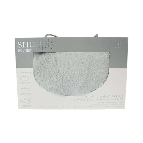 3-in-1 heat wrap tummy back and hand washer in light gray, shown in its retail packaging box against a white background.