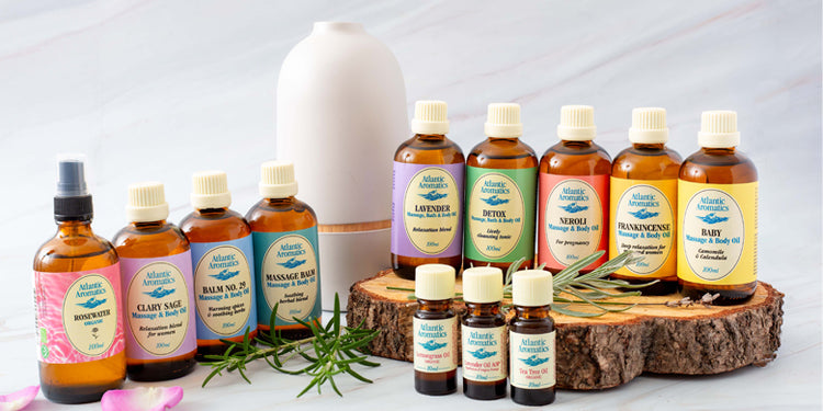Atlantic Aromatics essential oil and massage oil range with diffuser