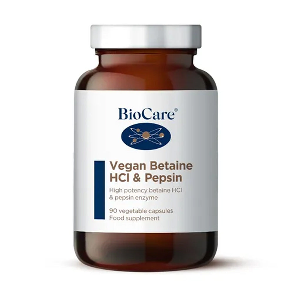 Biocare Vegan Betaine HCL &amp; Pepsin 90 Capsules.