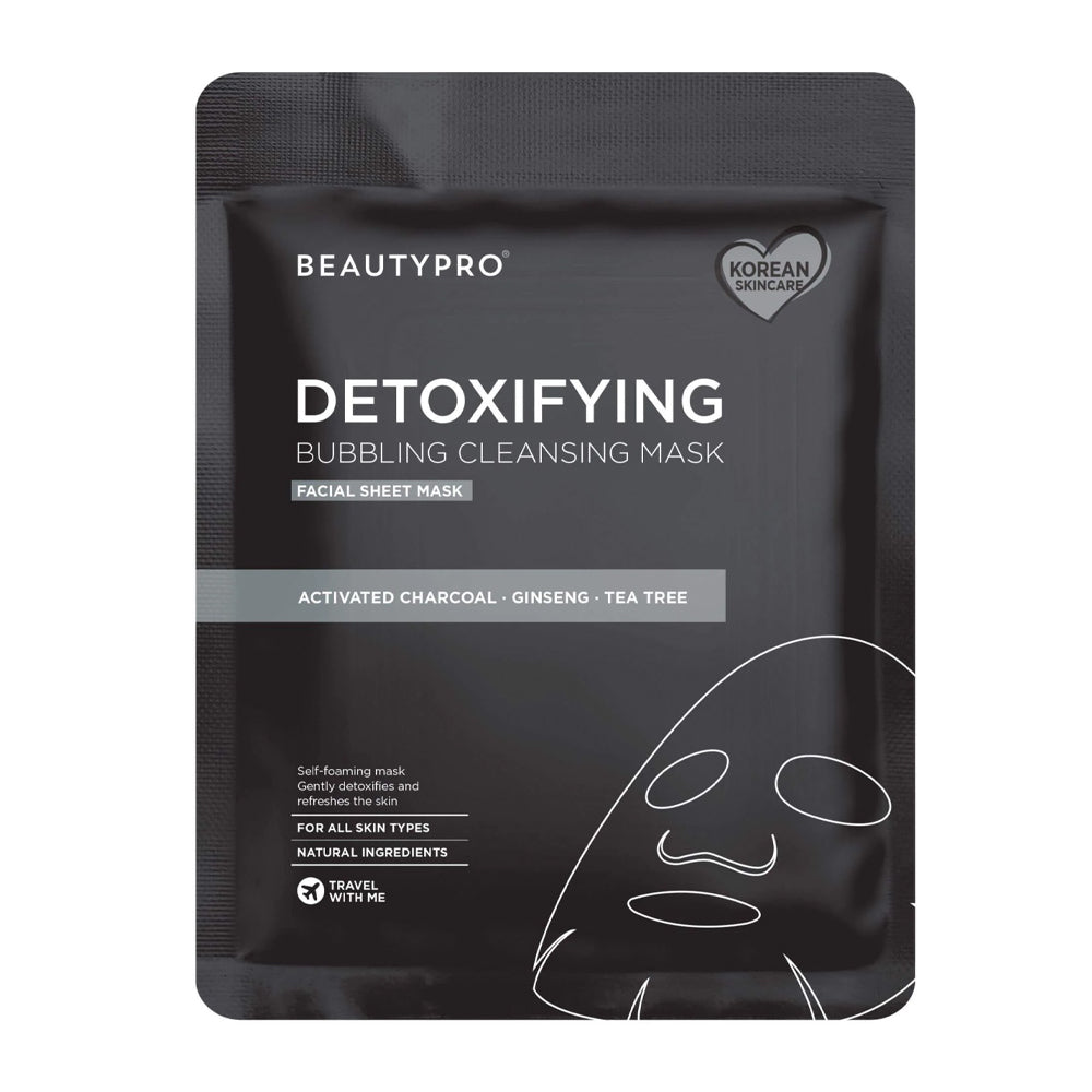 Detoxifying bubbling cleansing mask packaging with BeautyPro branding on a white background