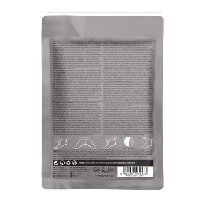 Gray packaging with text and icons on a white background