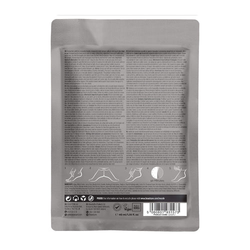 Gray packaging with text and icons on a white background