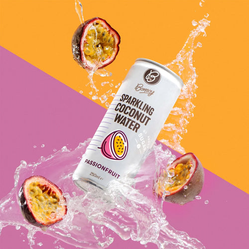 Bonsoy Sparkling Coconut Water Passionfruit 250ml can lifestyle