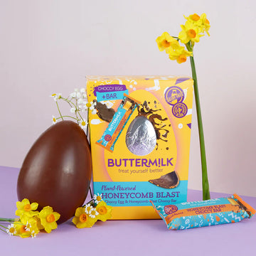 Buttermilk Honeycomb Blast Choccy open Egg  with bar and flowers