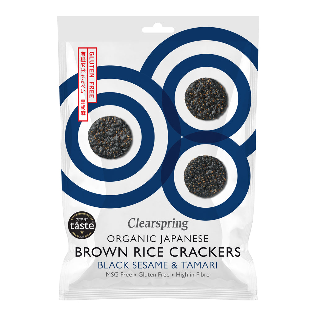 Clearspring Organic Japanese Brown Rice Crackers - Black Sesame &amp; Tamari