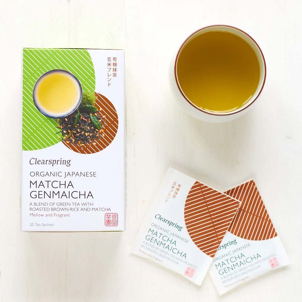 Clearspring Organic Japenese Matcha Genmaicha, packaging and tea