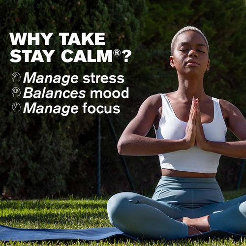 Person meditating outdoors with text about the benefits of &