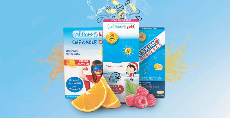 Selection of Eskimo products on blue background