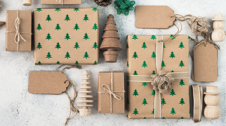 Gifts wrapped in brown kraft paper