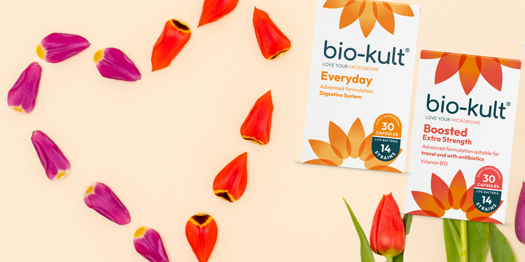 Bio Kult probiotic boxes with heart shaped petals