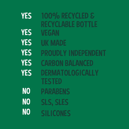 Green background with text highlighting product features and certifications.