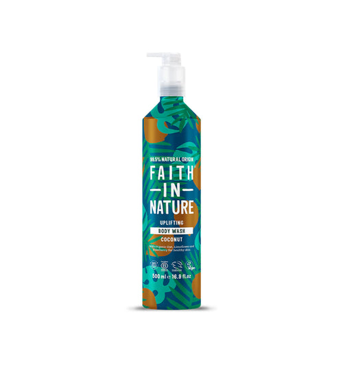 Faith in Nature Splicing Body Wash Coconut scent in a 500 ml pump bottle.