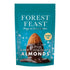 Teal pouch of Forest Feast Salted Dark Chocolate Almonds featuring an illustration of an almond dipped in melting dark chocolate with sea salt flakes.