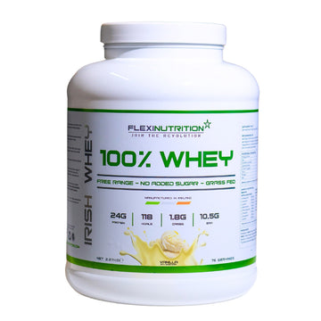 tub of Flexi Nutrition Vanilla 100% Whey Protein