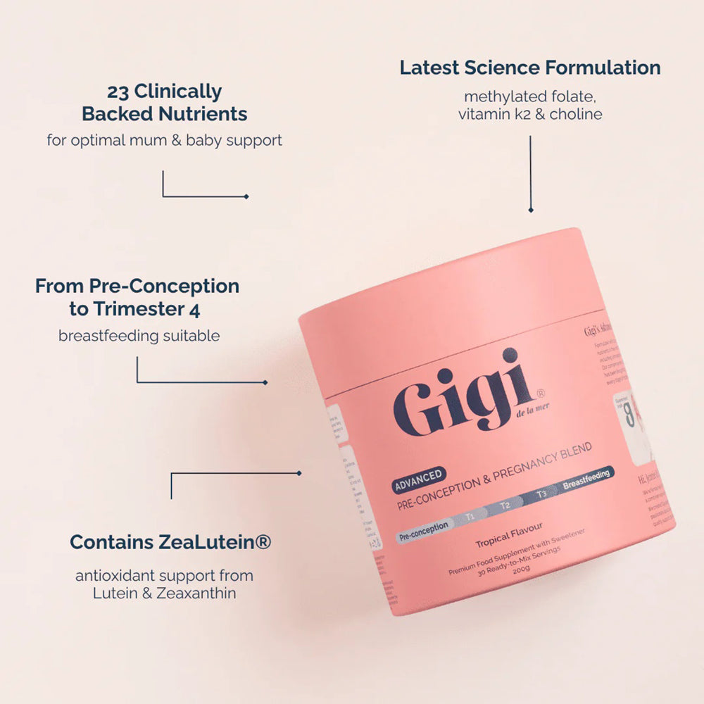 A pink tub of Gigi Advanced Pre-conception &amp; Pregnancy Island formula.