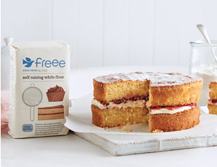 Victoria Sponge cake with packet of gluten free flour