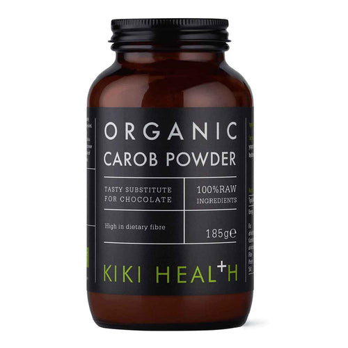 A 185g bottle of Kiki Health Organic Carob Powder.