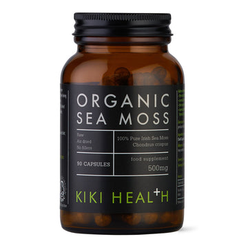 A bottle of Kiki Health Organic Sea Moss 90 capsules