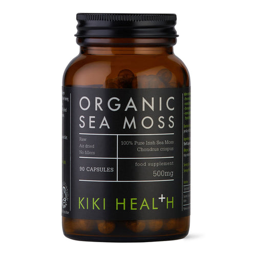A bottle of Kiki Health Organic Sea Moss 90 capsules