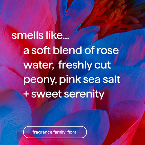 Colorful floral background with text describing fragrance notes and family.