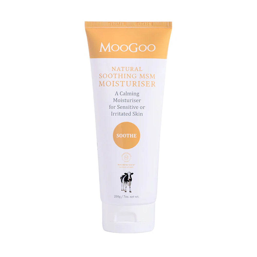 Moogoo Natural Soothing MSM Moisturizer tube on a white background
