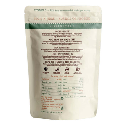 Mush Mor mushroom powder label