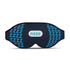 A navy blue sleep mask with a light blue repeating &