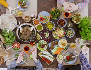 Busy table with healthy food & Drinks