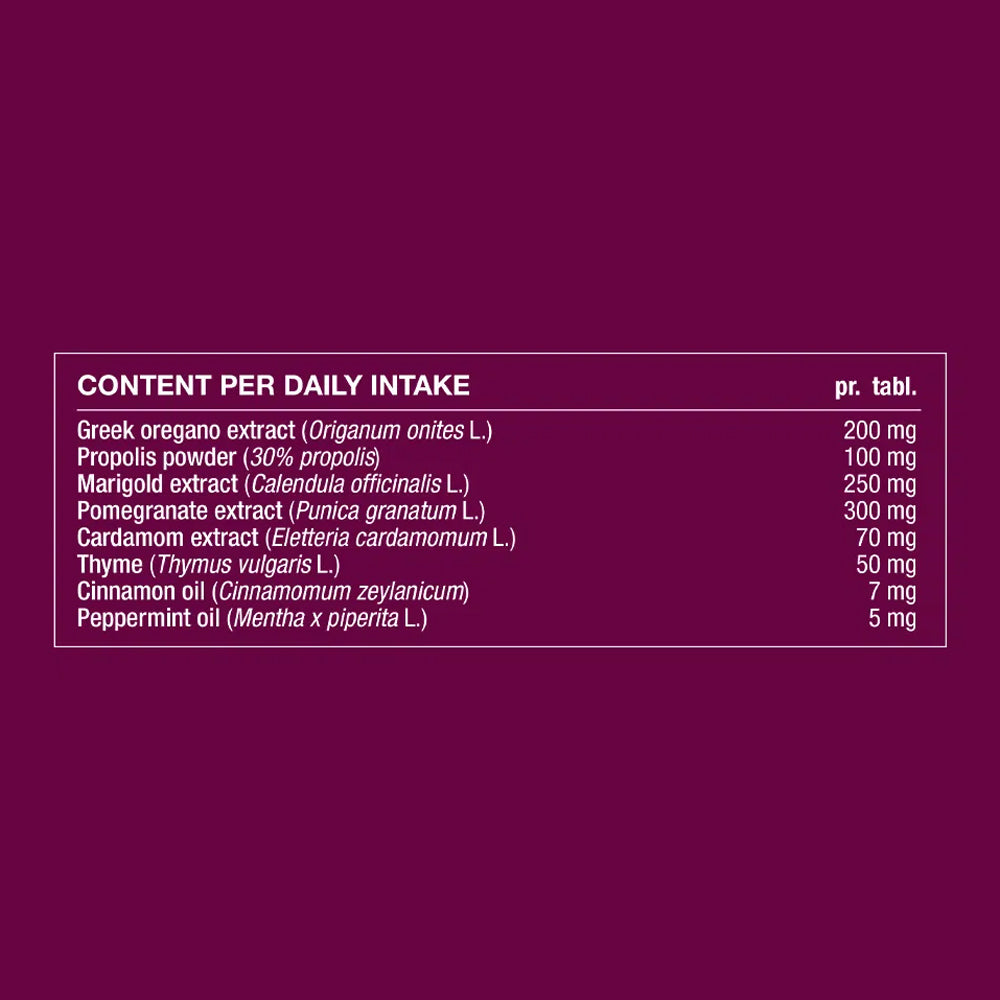 Nutritional information label with extract content on a purple background