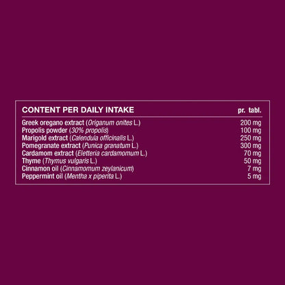 Nutritional information label with extract content on a purple background