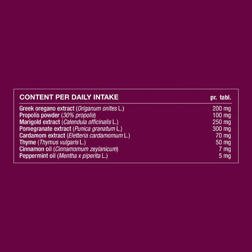 Nutritional information label with extract content on a purple background