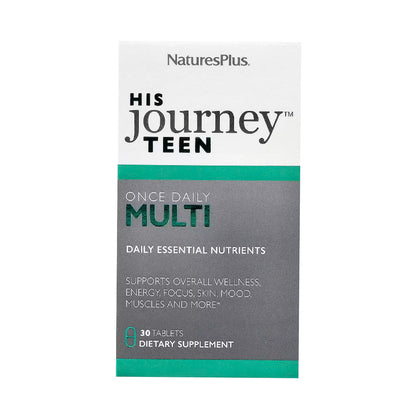 NaturesPlus His Journey Teen Once Daily Multi dietary supplement box.