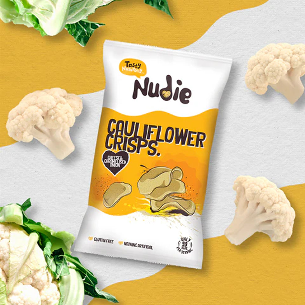 Nudie Snacks Cauliflower Crisps Cheese &amp; Caramelised Onion Sharing Bag